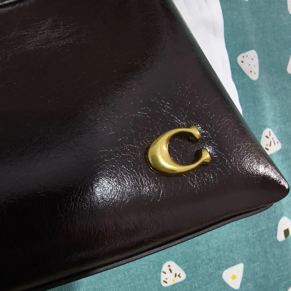 Coach Dark Brown Patent Leather Shoulder Bag with Gold Hardware